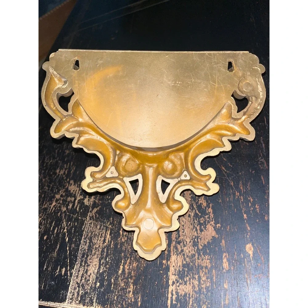 Vintage Gold Ornate Wall Pocket Shelf Scrolled Fleur De Lis Decorative Corbel